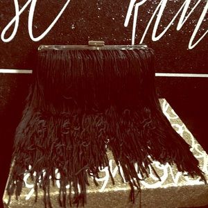 Black fringe clutch purse